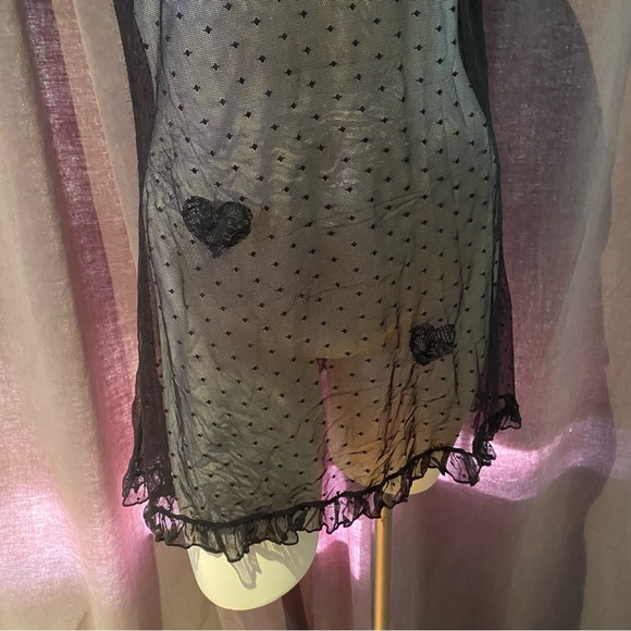 Black sheer micro mesh hearts frilly chemise lingerie - Picture 5 of 6